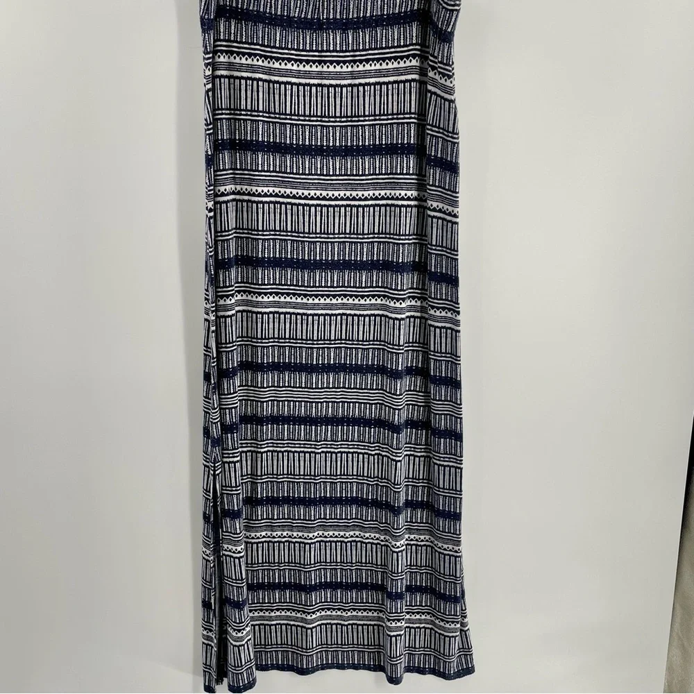 Loft Navy and White Pull On Wide Elastic Waist Tribal Print Side Slit Maxi Skirt